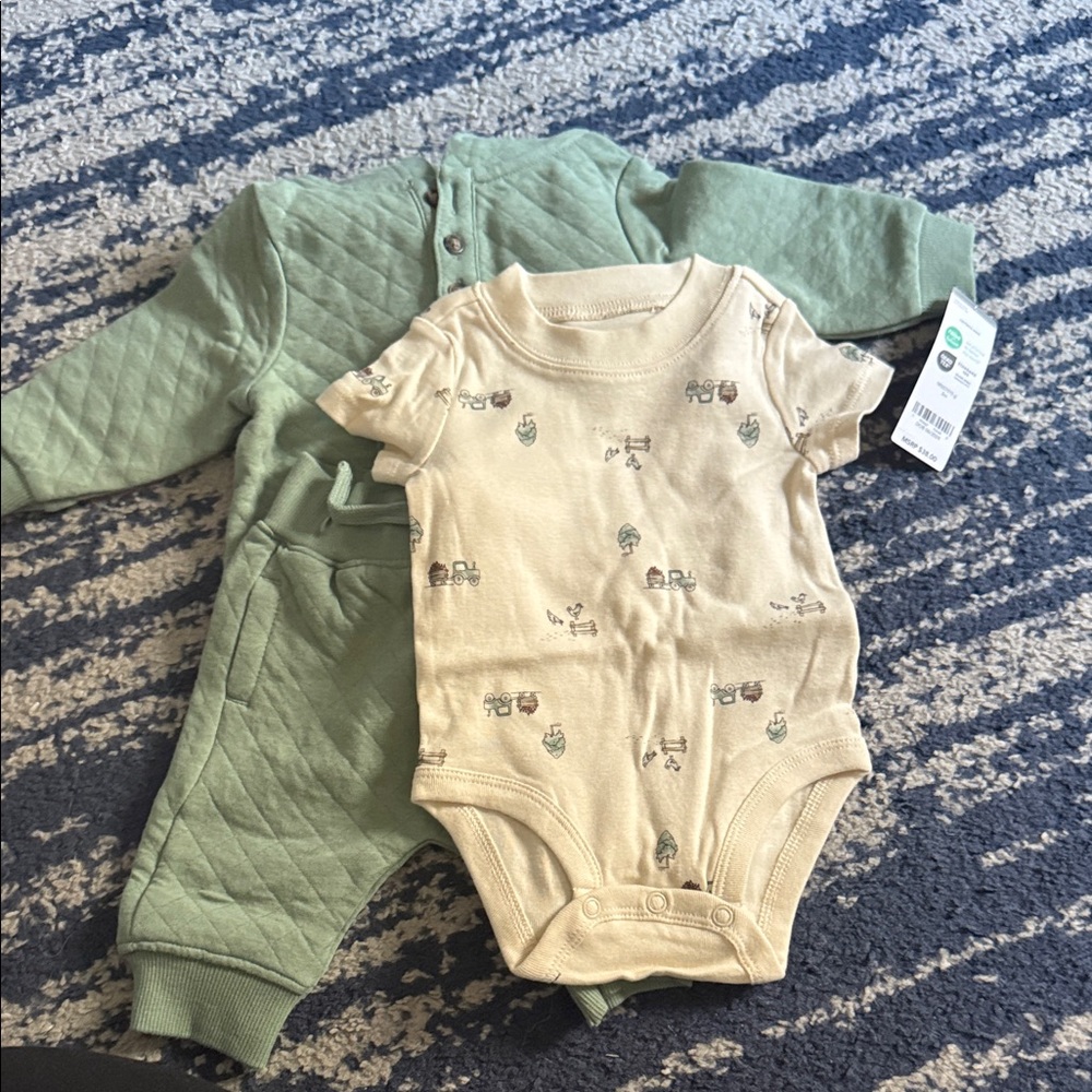 Carter's Green Quilted Bodysuit Set- baby boy